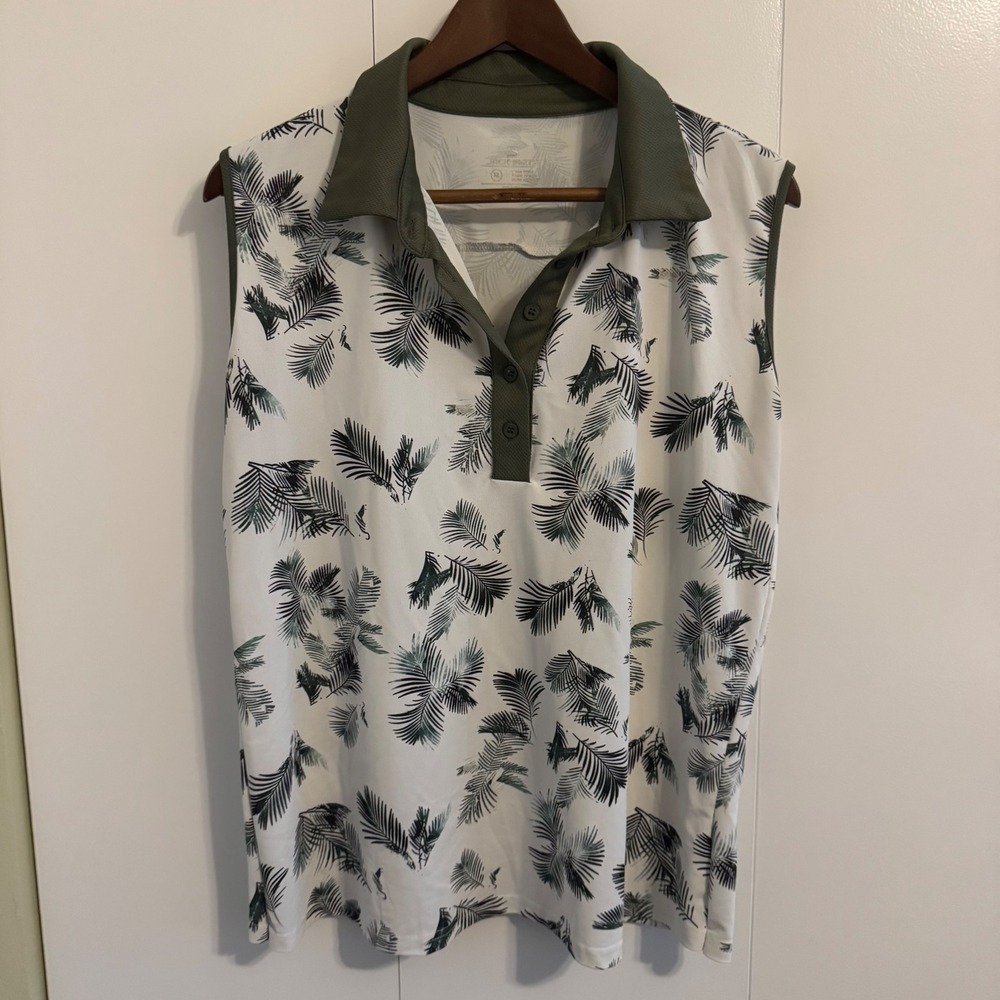 Jack Smith Womens XL Sleeveless Golf Polo Shirt Tropical Palm Print Green White